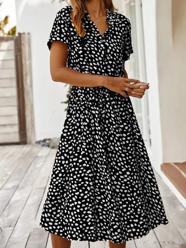 Women's Breezy Dot Print Midi Dress - Lightweight Summer Fashion, Flattering A-Line Silhouette, Perfect for Casual Outings & Parties