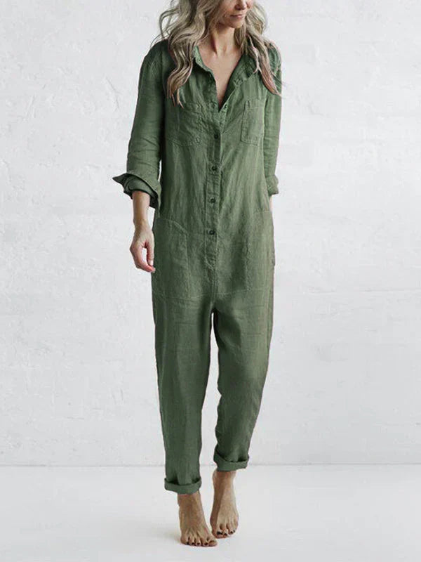 Women's Relaxed Fit Linen Jumpsuit with Pockets - Lightweight & Breathable Summer Outfit