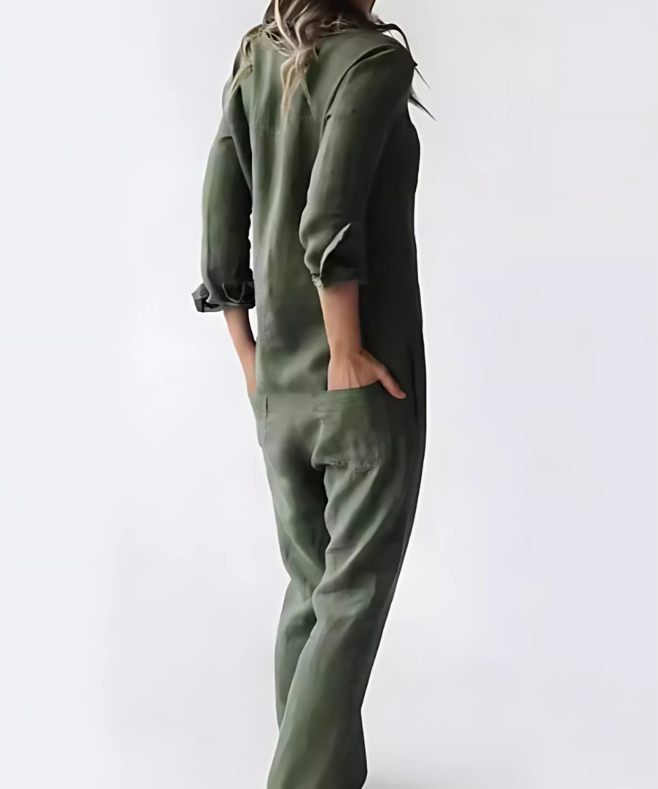 Women's Relaxed Fit Linen Jumpsuit with Pockets - Lightweight & Breathable Summer Outfit