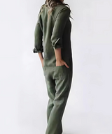 Women's Relaxed Fit Linen Jumpsuit with Pockets - Lightweight & Breathable Summer Outfit
