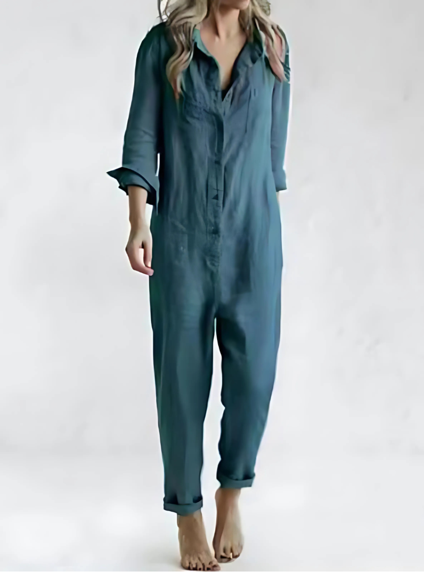 Women's Relaxed Fit Linen Jumpsuit with Pockets - Lightweight & Breathable Summer Outfit