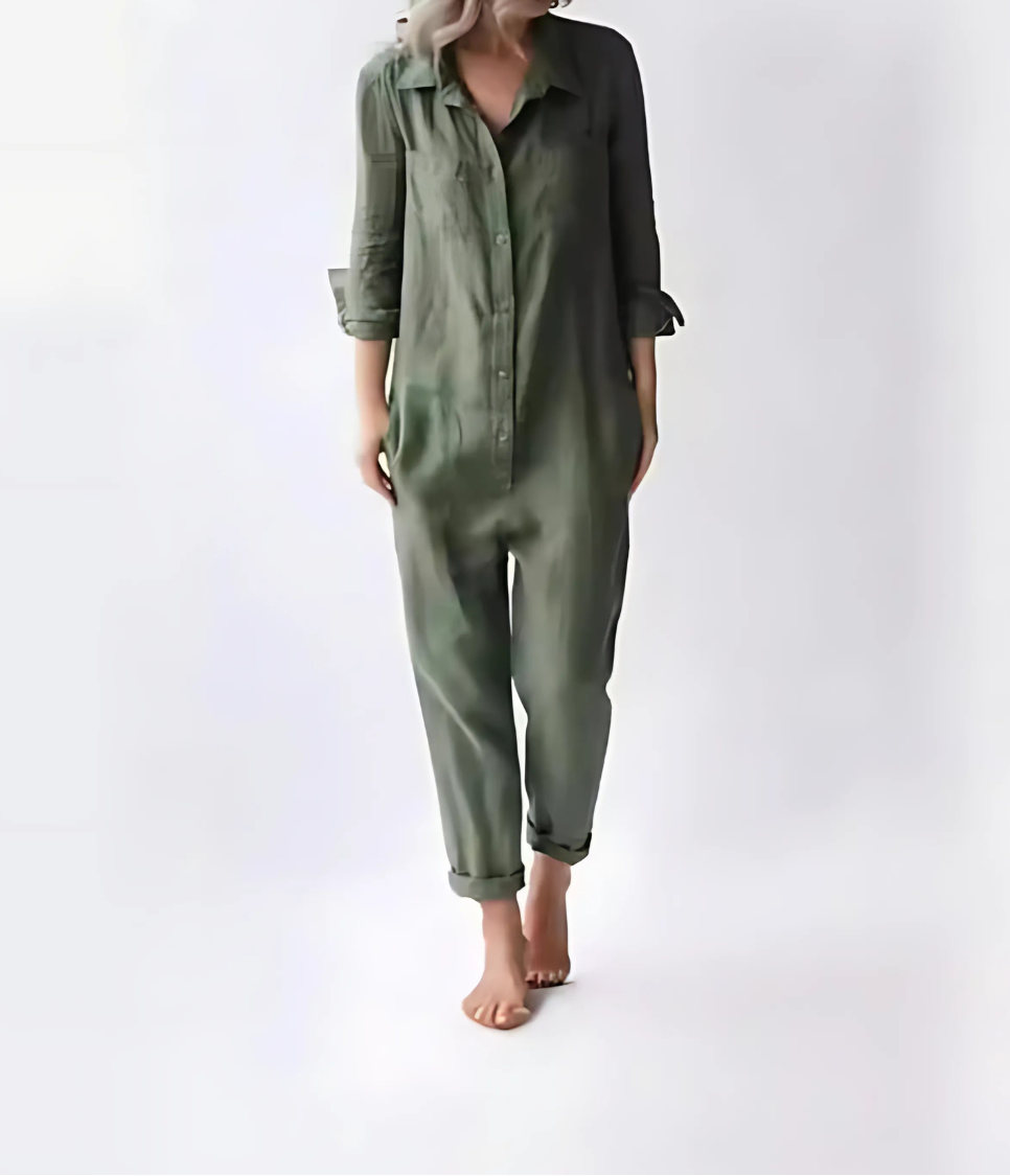 Women's Relaxed Fit Linen Jumpsuit with Pockets - Lightweight & Breathable Summer Outfit