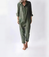 Women's Relaxed Fit Linen Jumpsuit with Pockets - Lightweight & Breathable Summer Outfit