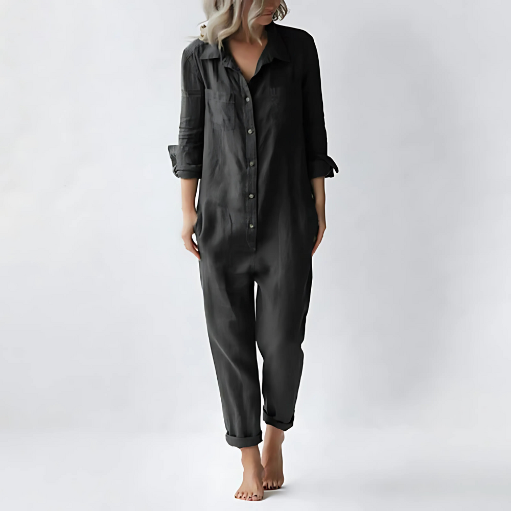 Women's Relaxed Fit Linen Jumpsuit with Pockets - Lightweight & Breathable Summer Outfit