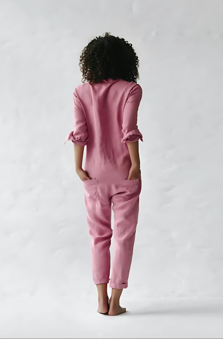 Women's Relaxed Fit Linen Jumpsuit with Pockets - Lightweight & Breathable Summer Outfit