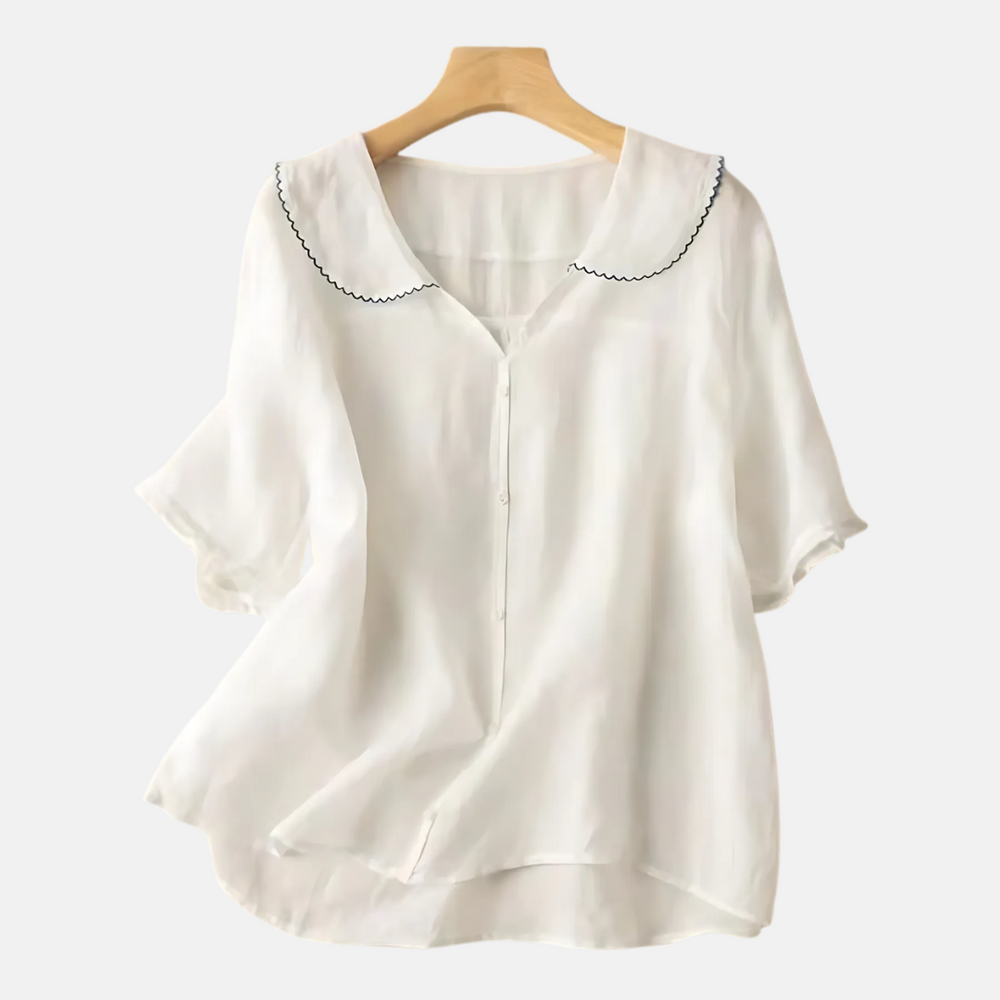 Women's Vintage Doll Collar Button-Up Shirt - Retro Chic Blouse for Stylish Outfits