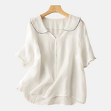 Women's Vintage Doll Collar Button-Up Shirt - Retro Chic Blouse for Stylish Outfits