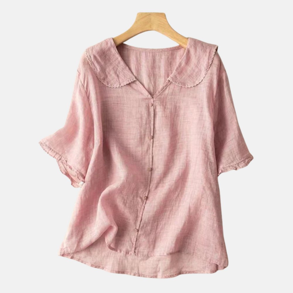 Women's Vintage Doll Collar Button-Up Shirt - Retro Chic Blouse for Stylish Outfits