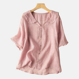 Women's Vintage Doll Collar Button-Up Shirt - Retro Chic Blouse for Stylish Outfits