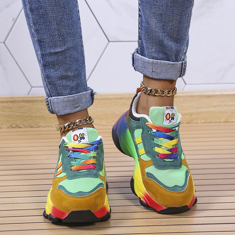 Women's Colorful Lace-Up Casual Sneakers - Stylish & Comfortable Footwear for Everyday Wear
