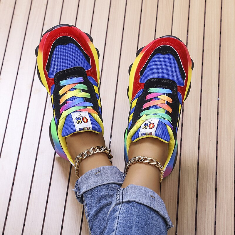 Women's Colorful Lace-Up Casual Sneakers - Stylish & Comfortable Footwear for Everyday Wear