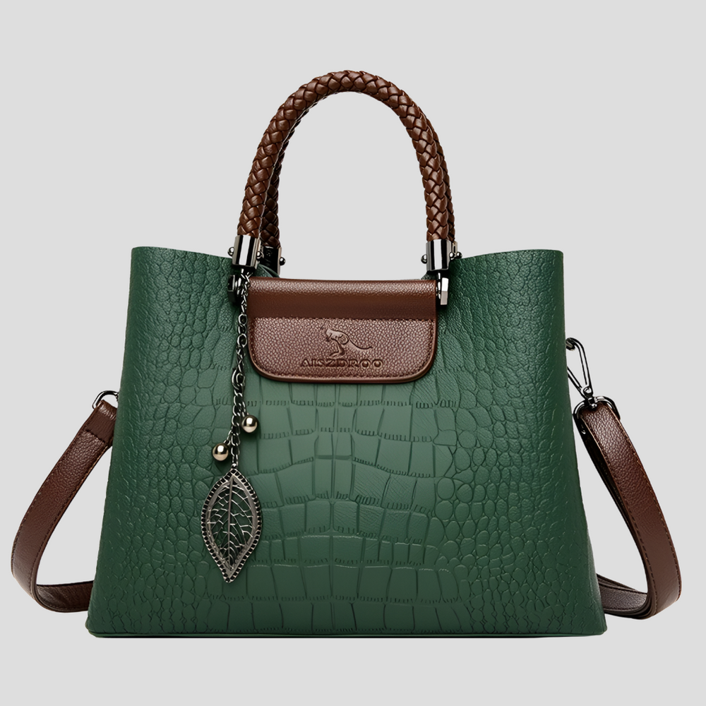 Stylish Davy Women's Embossed Tote Bag with Leaf Charm - Perfect for Everyday Use