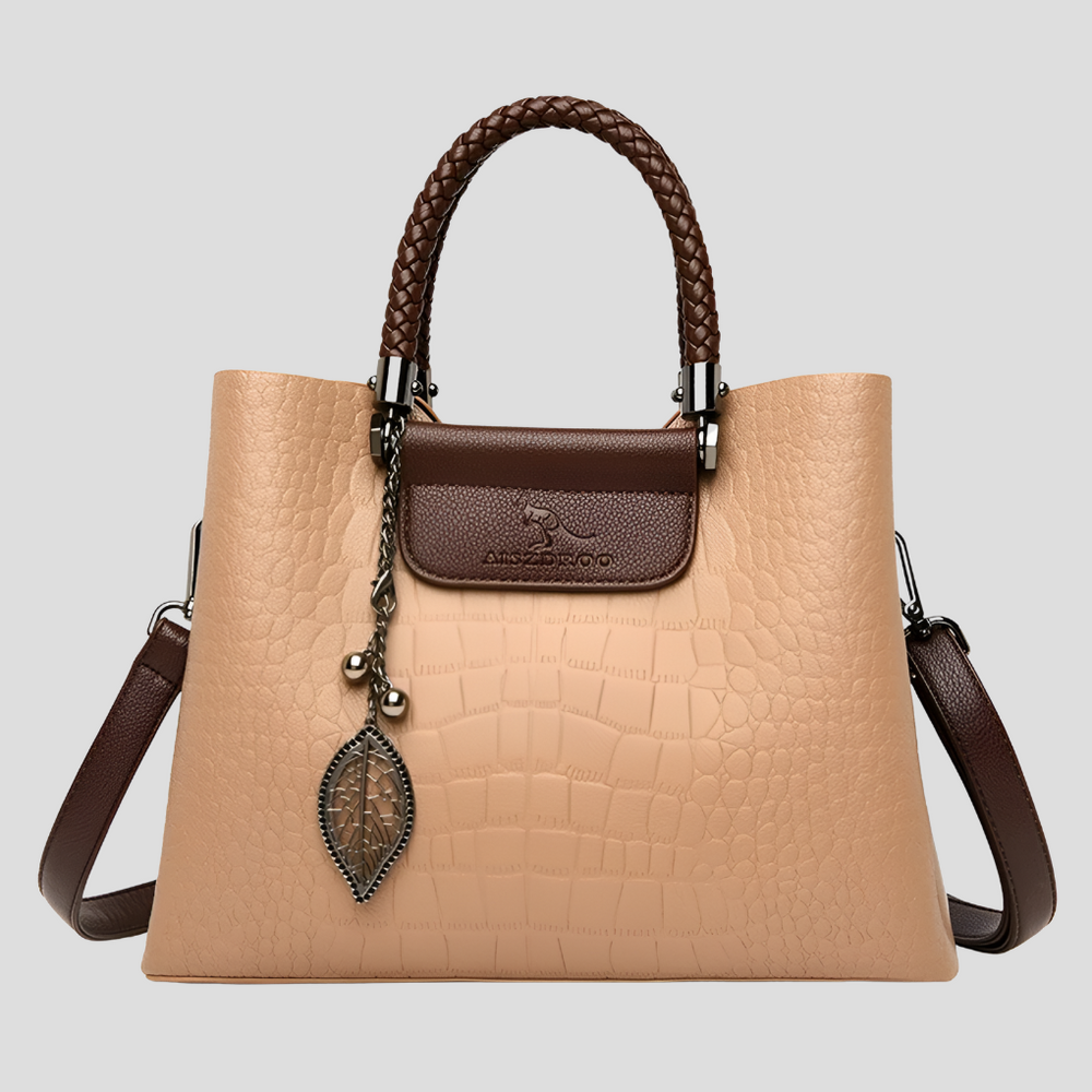 Stylish Davy Women's Embossed Tote Bag with Leaf Charm - Perfect for Everyday Use