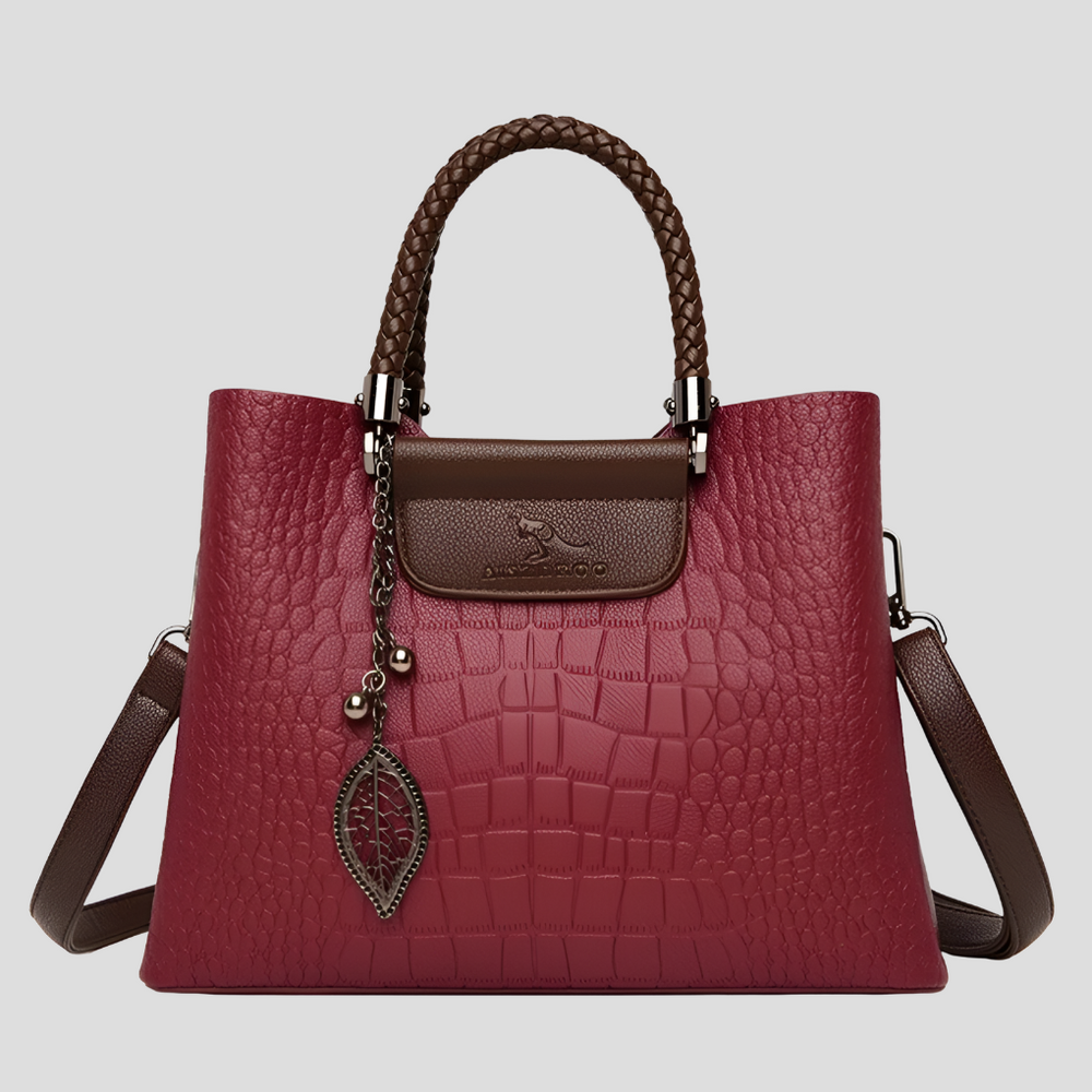 Stylish Davy Women's Embossed Tote Bag with Leaf Charm - Perfect for Everyday Use