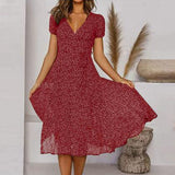 Women's Floral V-Neck Midi Dress - Elegant Summer Style, Perfect for Weddings & Casual Outings