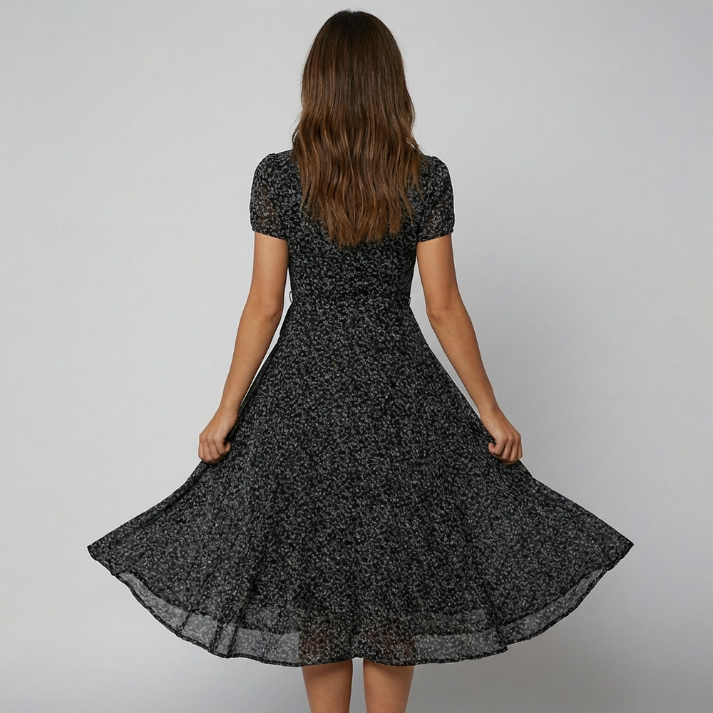 Women's Floral V-Neck Midi Dress - Elegant Summer Style, Perfect for Weddings & Casual Outings