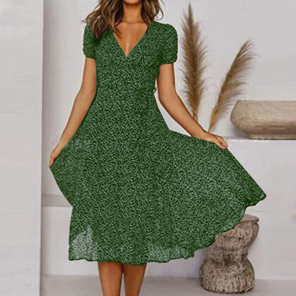 Women's Floral V-Neck Midi Dress - Elegant Summer Style, Perfect for Weddings & Casual Outings