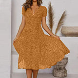Women's Floral V-Neck Midi Dress - Elegant Summer Style, Perfect for Weddings & Casual Outings
