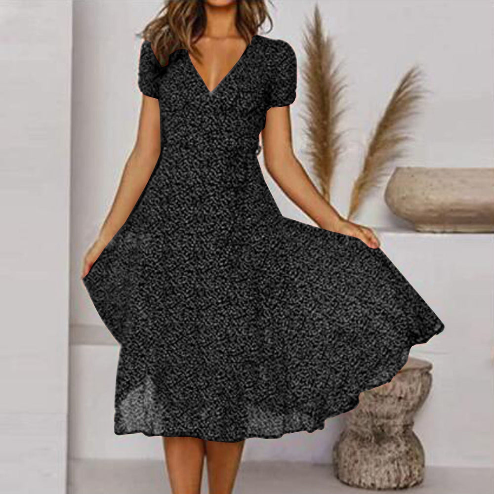Women's Floral V-Neck Midi Dress - Elegant Summer Style, Perfect for Weddings & Casual Outings