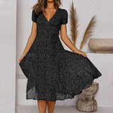 Women's Floral V-Neck Midi Dress - Elegant Summer Style, Perfect for Weddings & Casual Outings