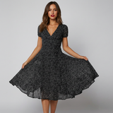 Women's Floral V-Neck Midi Dress - Elegant Summer Style, Perfect for Weddings & Casual Outings