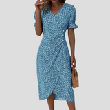 Women's Floral Print Wrap Midi Dress - Elegant Summer Dress for Casual & Formal Occasions