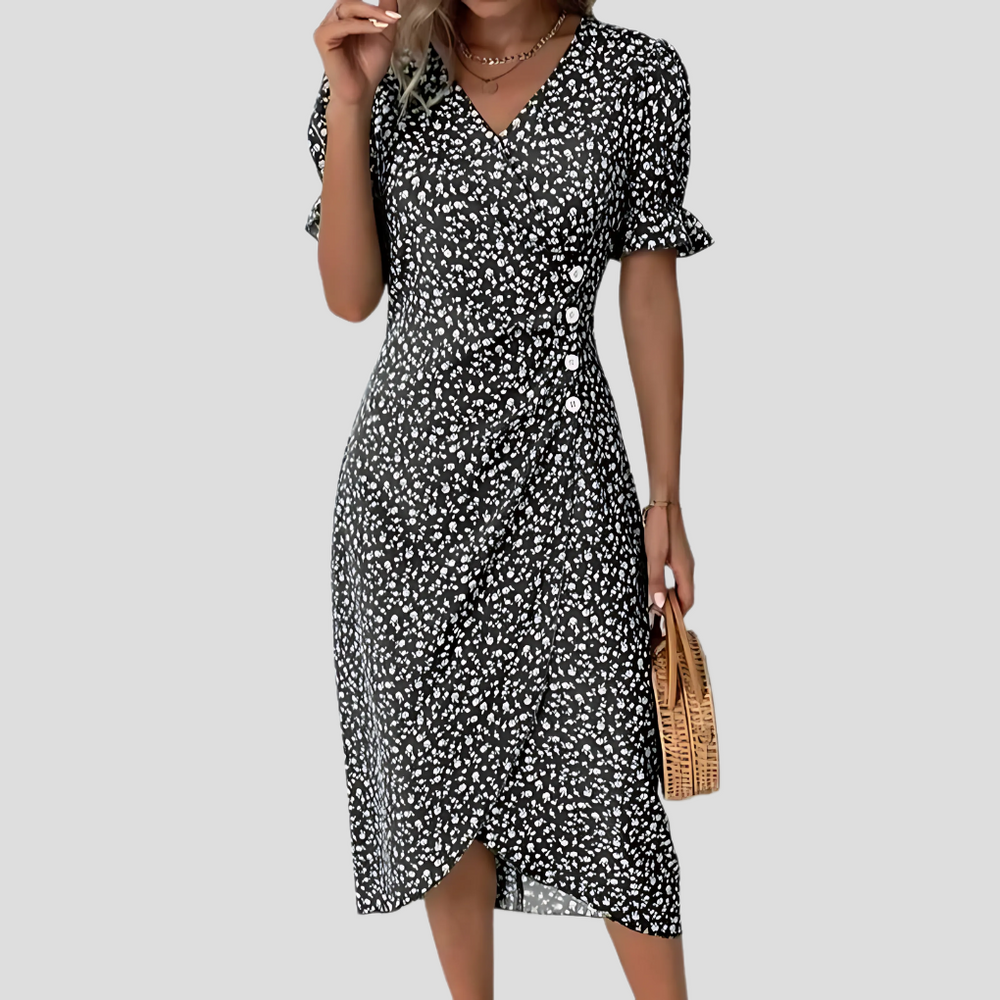 Women's Floral Print Wrap Midi Dress - Elegant Summer Dress for Casual & Formal Occasions