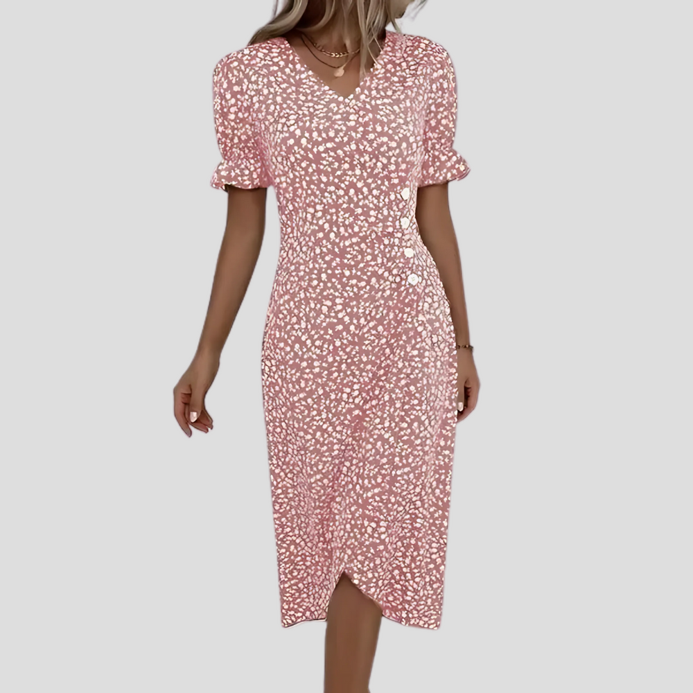 Women's Floral Print Wrap Midi Dress - Elegant Summer Dress for Casual & Formal Occasions