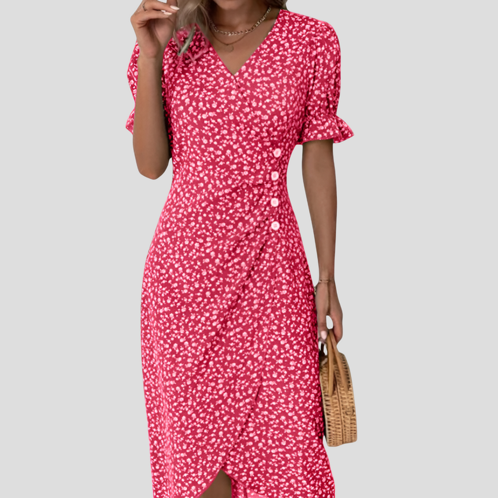 Women's Floral Print Wrap Midi Dress - Elegant Summer Dress for Casual & Formal Occasions