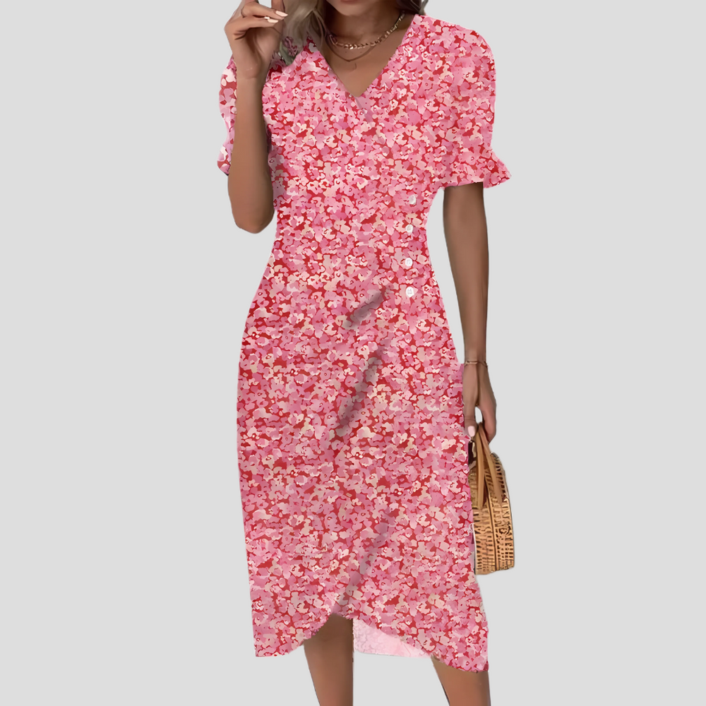 Women's Floral Print Wrap Midi Dress - Elegant Summer Dress for Casual & Formal Occasions