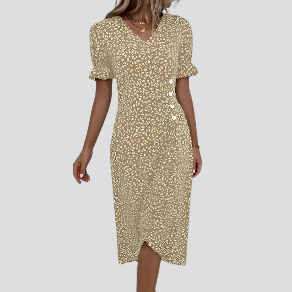 Women's Floral Print Wrap Midi Dress - Elegant Summer Dress for Casual & Formal Occasions