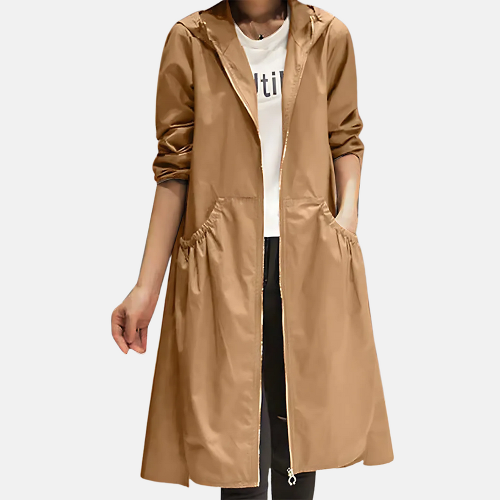 Women's Water-Repellent Hooded Trench Coat - Stylish & Functional Outerwear for All Weather
