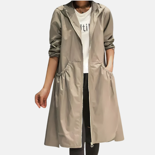Women's Water-Repellent Hooded Trench Coat