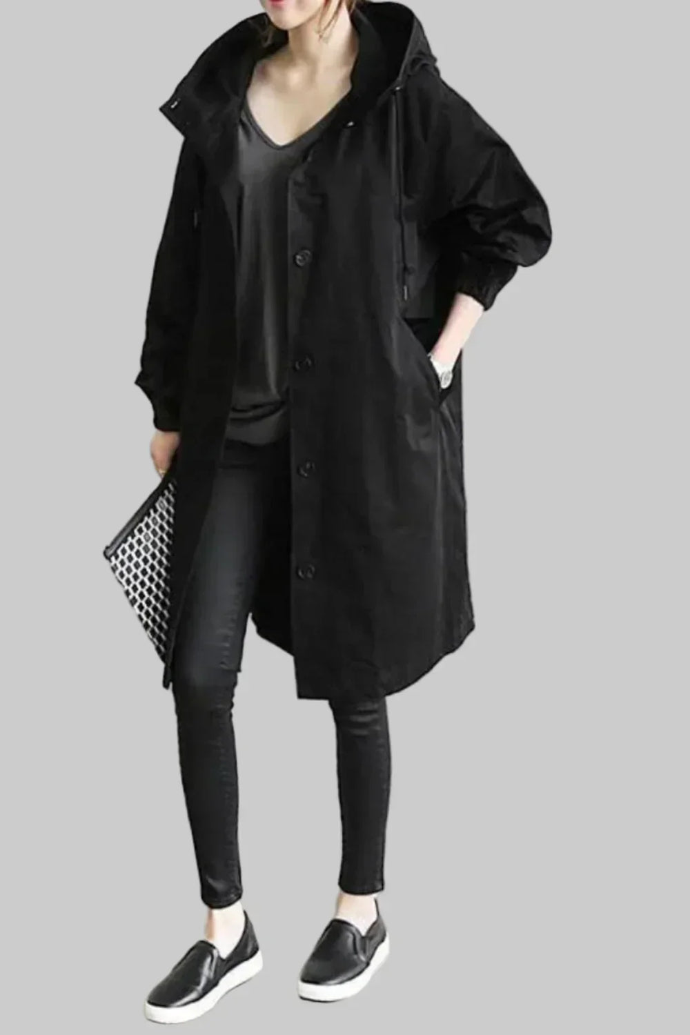 Women's Relaxed Fit Hooded Rain Trench Coat - Waterproof Lightweight Jacket for All-Weather Protection