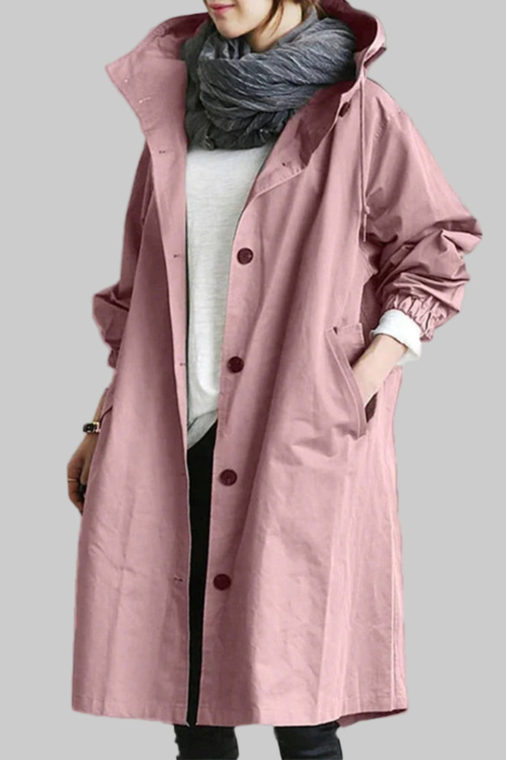 Women's Relaxed Fit Hooded Rain Trench Coat - Waterproof Lightweight Jacket for All-Weather Protection