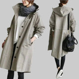 Women's Relaxed Fit Hooded Rain Trench Coat - Waterproof Lightweight Jacket for All-Weather Protection