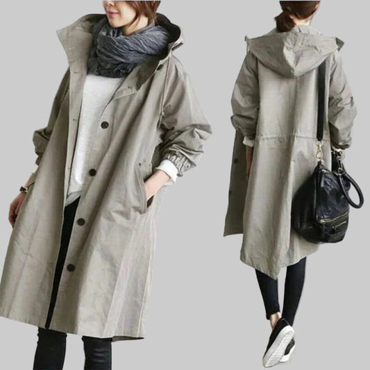 Women's Relaxed Fit Hooded Rain Trench Coat