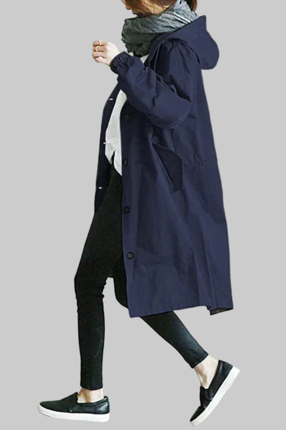 Women's Relaxed Fit Hooded Rain Trench Coat - Waterproof Lightweight Jacket for All-Weather Protection