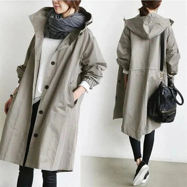 Women's Relaxed Fit Hooded Rain Trench Coat - Waterproof Lightweight Jacket for All-Weather Protection