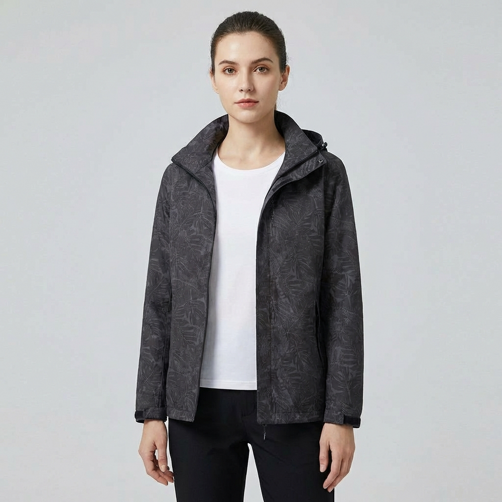 Davy Women's Waterproof Hooded Jacket with Leaf Pattern | Stylish & Functional Raincoat for Outdoor Adventures