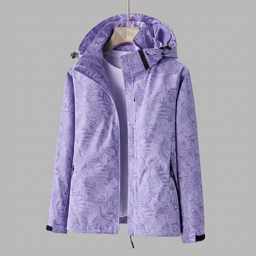 Davy Women's Waterproof Hooded Jacket with Leaf Pattern | Stylish & Functional Raincoat for Outdoor Adventures