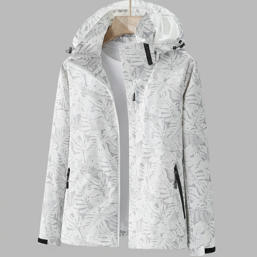 Davy Women's Waterproof Hooded Jacket with Leaf Pattern | Stylish & Functional Raincoat for Outdoor Adventures