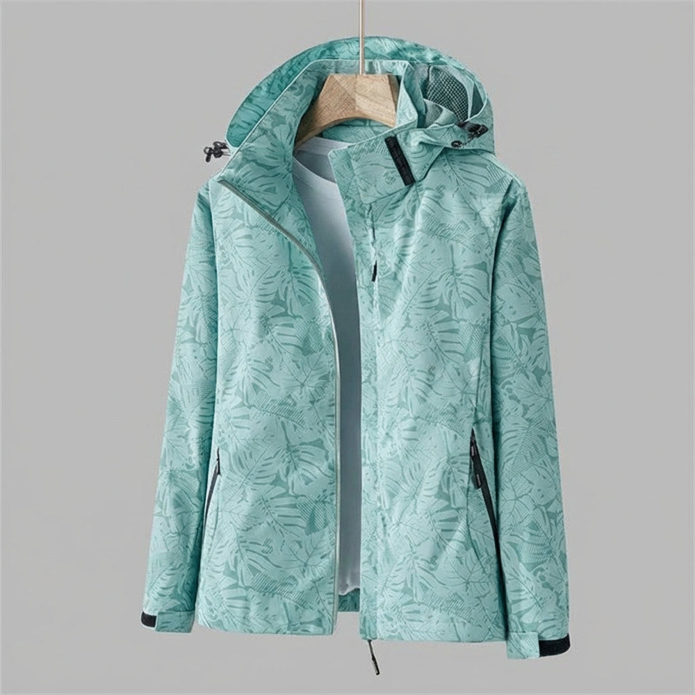 Davy Women's Waterproof Hooded Jacket with Leaf Pattern | Stylish & Functional Raincoat for Outdoor Adventures