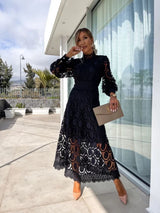 Elegant Women's High Neck Lace Midi Dress - Perfect for Special Occasions & Parties