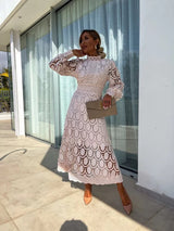 Elegant Women's High Neck Lace Midi Dress - Perfect for Special Occasions & Parties