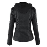 Women's Edgy Hooded Leather Jacket - Stylish & Trendy Motorcycle Outerwear