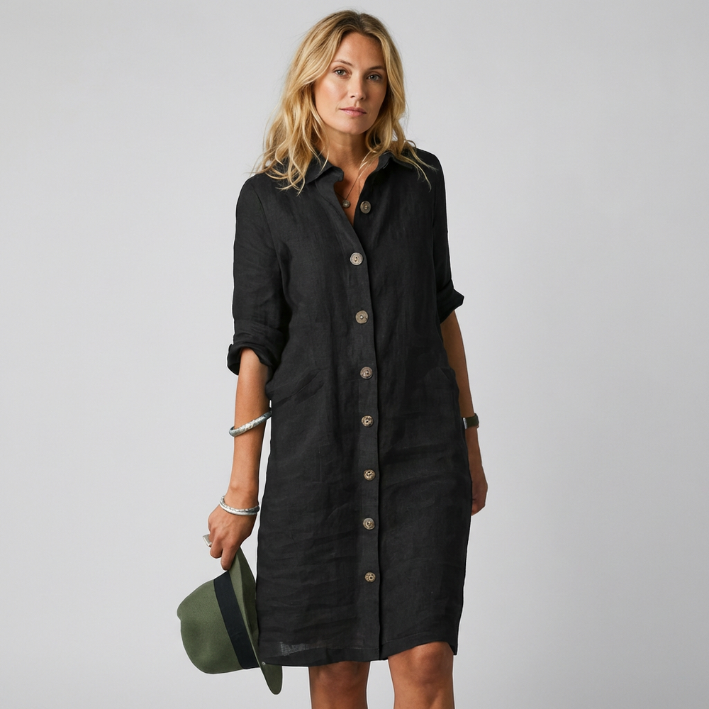 Women's Lightweight Breathable Linen Shirt Dress - Perfect for Summer Casual Wear