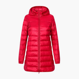 Enhanced Product Title: "Women's Cozy Hooded Long Down Jacket - Warm, Stylish & Lightweight Winter Coat" 

This title includes relevant keywords while highlighting key features to attract potential buyers.