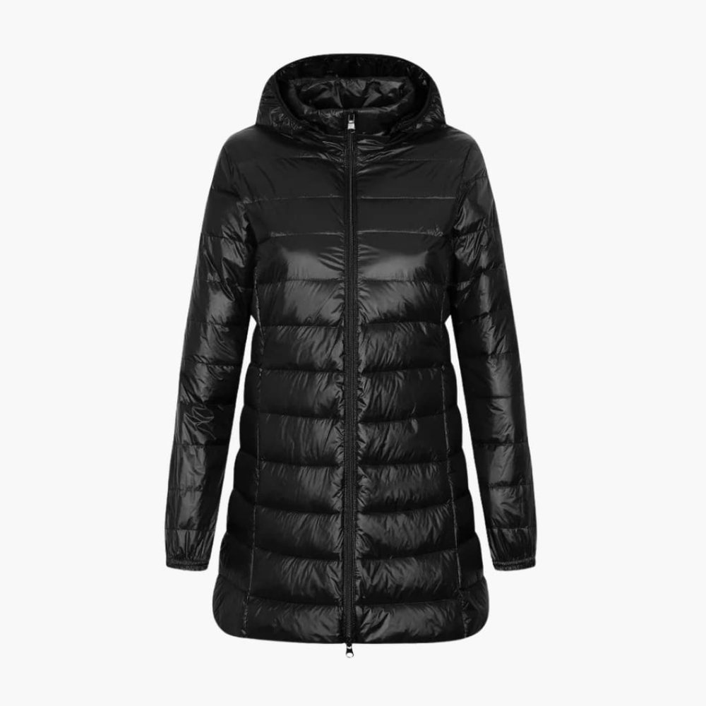 Enhanced Product Title: "Women's Cozy Hooded Long Down Jacket - Warm, Stylish & Lightweight Winter Coat" 

This title includes relevant keywords while highlighting key features to attract potential buyers.
