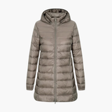 Enhanced Product Title: "Women's Cozy Hooded Long Down Jacket - Warm, Stylish & Lightweight Winter Coat" 

This title includes relevant keywords while highlighting key features to attract potential buyers.